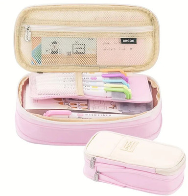 radhey preet Large Capacity Canvas Pencil Case, Double Layer Design, Waterproof Zipper, Front Pocket for Storage Multi-Functional Pencil Organizer, RP1317-65 Art Canvas Pencil Box(Set of 1, Pink)
