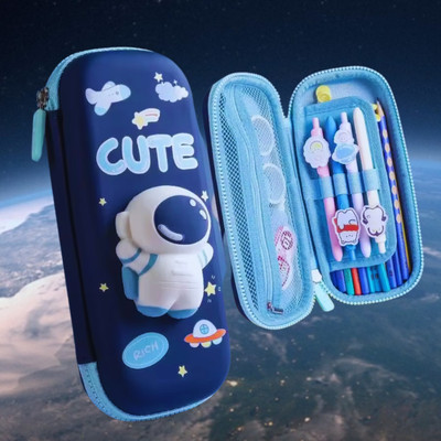 Glenston Space Pencil Case for Kids - 3D Eva with Cute Squishy Astronaut Pencil Case Astronout Art EVA Pencil Box(Set of 1, Blue)