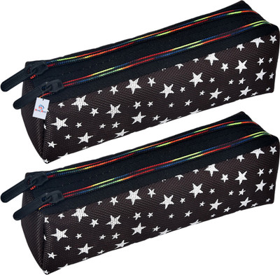 Heart Home Pencil Boxes Star-Design Art Canvas Pencil Boxes(Set of 2, Black)