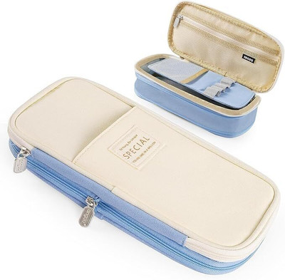 KVVTRADES Pencil Case Pouch PAUCH Art Canvas Pencil Box(Set of 1, Light Blue)