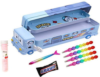 K3NTERPRISES Galaxy Space School Pencil Case space panda Art Metal Pencil Box(Set of 5, Blue)