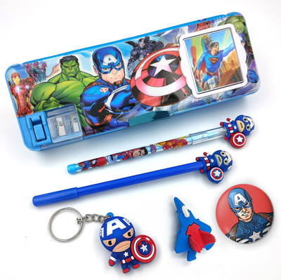 ZAYDANIC Inbuilt Calculator and Sharpener Pencil Box with Accessories for Kids Avengers Captain America Art Plastic Pencil Box(Set of 6, Multicolor)