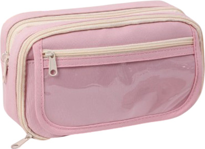 Gnexin Modern Transparent Transparent Art Canvas Pencil Box(Set of 1, Pink)
