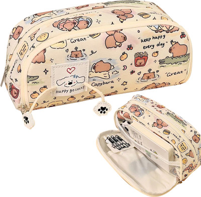 Climberty NA Cartoon Art Polyester Pencil Box(Set of 1, Brown)
