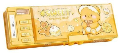 MANAKI ENTERPRISE Creamy Bear Compass NA Art Plastic Pencil Box(Set of 1, Brown)