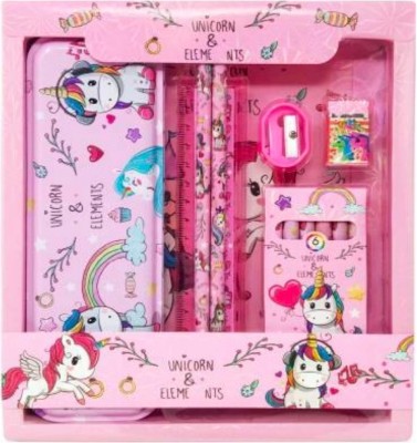 cutetoys unicorn stationery art metal pencil box(set of 1 pink) Stationery combo Art Metal Pencil Box(Set of 6, Pink)