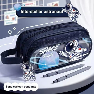 radhey preet 3 Multiple Layer More Spacious Astronaut Theme Pencil Pouch For Kids Their Regular & Daily Uses With Hanging Handle, Price For 1 Empty Pouch, RP1344-60 Art Canvas Pencil Box(Set of 1, Blue)