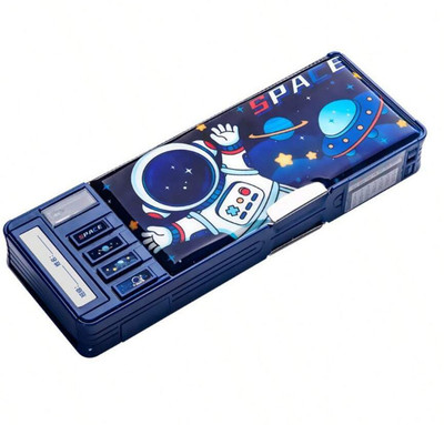 WECAN FASHION FLIPKART RECOMMENDED HOT SELLING TRENDING IDEAL FOR BOYS STATIONERY BOX SPACEMAN ASTRONAUT THEME DOUBLE SIDED PASSWORD PROTECTED COMPASS BOX Art Plastic Pencil Box(Set of 1, Dark Blue)