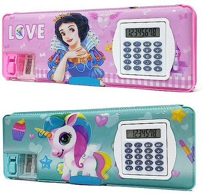 Parseed Multipurpose Pencil Box with Calculator & Dual Sharpener for school kids Doreamon, Frozen Princess, Barbie Art Plastic Pencil Box(Set of 1, Pink)