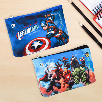 DISNEY Pencil Pouch Marvel Avengers Art Polyester Pencil Boxes(Set of 2, Blue, Black)