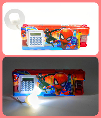 poksi Pencil Box with Calculator and Light| Dual Sharpener| Magnetic Closure | Table lamp Light Art Plastic Pencil Box(Set of 1, Multicolor)