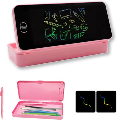 Happi Tokens Magic LCD Writing Tablet Pencil Box for Kids 2-in-1 Digital Slate & Stationery Case with Stylus & Erase Button Art Plastic Pencil Box(Set of 1, Pink)