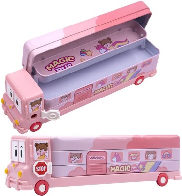 Patly NA School bus Art Metal Pencil Box(Set of 1, Pink)