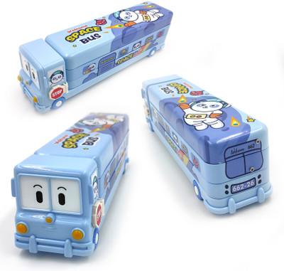 tishna Bus Designed Pencil Box for Stylish Students Space Designed, Cute Smile Face Front of The Bus Art Metal Pencil Box(Set of 1, Blue)