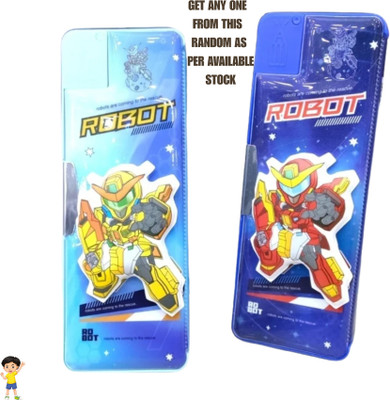 Arizuul Cool Robot Pencil Case for Boys & Girls – Smart School Supply Organizer Anime Robot, 3D Embossed Robot Figure Art Plastic Pencil Box(Set of 1, Multicolor)