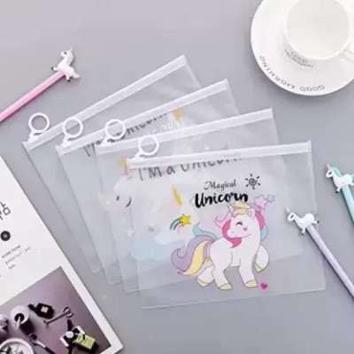 kidschoice Transparent Unicorn Pouches,Pencil Boxes pack of 4 for stationary item Unicorn plastic pouch Art Plastic Pencil Boxes Art Plastic Pencil Boxes(Set of 4, Multicolor)