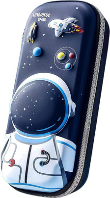 KAVANA Multipropose Pencil Pouch/box for Kids for School,Zipper Canvas Geomatry Box SPACE Art Canvas Pencil Box(Set of 1, Blue)