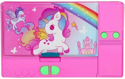 HK Toys Pencil box with multiple compartments Large capacity cute print for girls & boys Random Colour Unicorn Art Plastic Pencil Box(Set of 1, Multicolor)