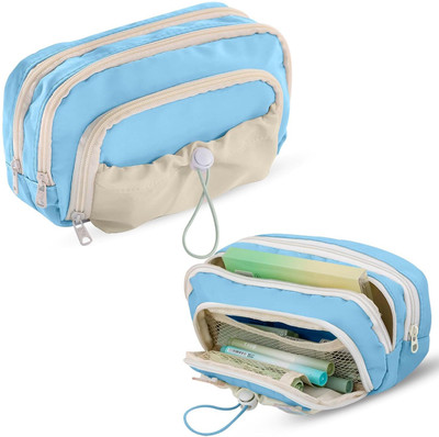Anystar Cute Aesthetic Drawstring Pen Case Pencil Case Big Capacity Pen Holder Large Opening Pencil Pouch Box Art Canvas Pencil Box(Set of 1, Blue)