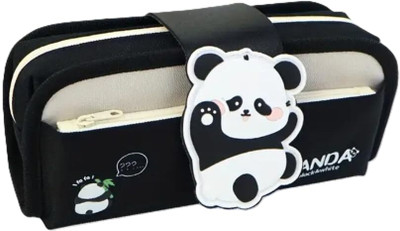 Parshya Premium Kawaii Panda Art Canvas Pencil Box(Set of 1, Black, White)