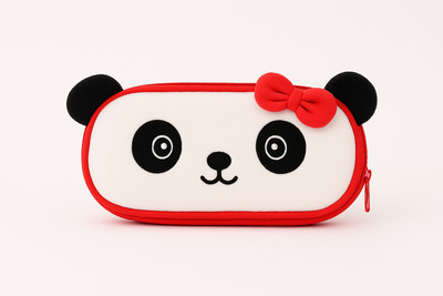 TOY TOTES Panda1 Nature Art Polyester Pencil Box(Set of 1, White, Red)