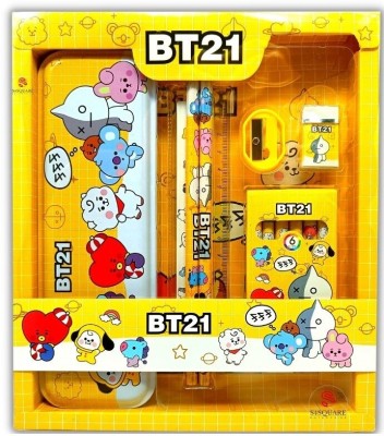 S4SQUARE ENTERPRISE S4SQUARE ENTERPRISE ® BTS Stationary Birthday Return Gift Set for Boys & Girls K-POP, Bangtan Boys Art Metal Pencil Box(Set of 6, Yellow)