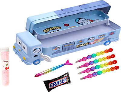 K3NTERPRISES Space Bus Pencil Case for Kids space panda Art Metal Pencil Box(Set of 5, Blue)