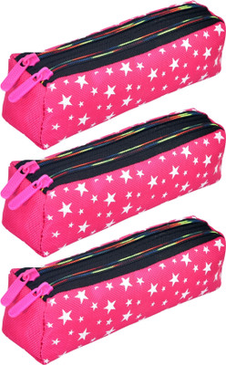 KUBER INDUSTRIES Pencil Boxes Star-Design Art Canvas Pencil Boxes(Set of 3, Pink)