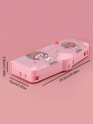 Shivom 4 button pencil compass Magnetic Pencil Case with Sharpener Pink Teddy Pencil Box 4 button with accessories Art Plastic Pencil Box(Set of 1, Pink)