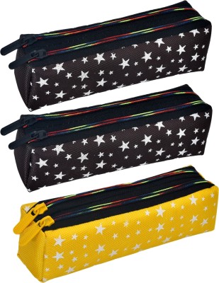 KUBER INDUSTRIES Pencil Boxes Star-Print Art Canvas Pencil Boxes(Set of 3, Multicolor)