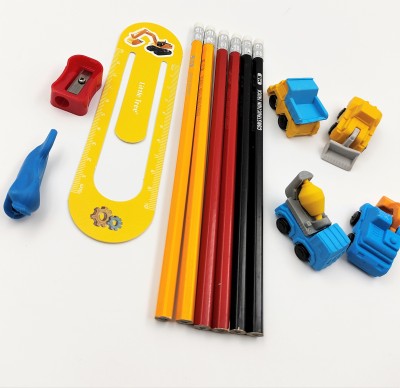 Paper Bear NA Little tree Construction truck Art Metal Pencil Box(Set of 13, Yellow)