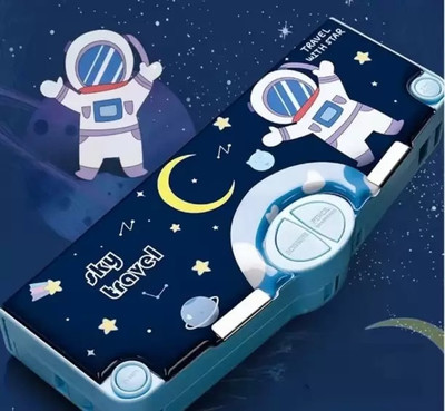 MGKENTERPRISE SPACEMAN ASTRONAUT THEME MULTI LAYER MULTIPLE BUTTONS PLASTIC COMPASS BOX Art Plastic Pencil Box(Set of 1, Blue)