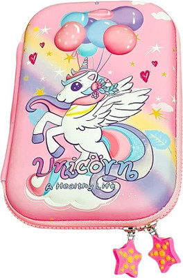 StarAndDaisy 3D Rainbow Balloon Unicorn Hardtop Pencil Case Pencil Pouch Art Canvas Pencil Box(Set of 1, Multicolor)