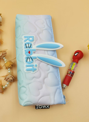 Paper Bear Rabbit Rabbit Art Polyester Pencil Box(Set of 1, Light Blue)