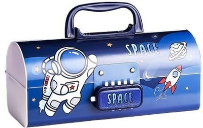 Velco Suitcase Style Password Lock Pencil Case, Multi-Layer Pencil Box For Boys SPACE Art Plastic Pencil Box(Set of 1, Blue)