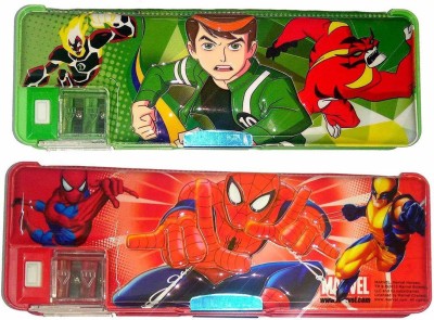 Patly Jumbo Pencil Box Spiderman & Ben10 Art Plastic Pencil Box(Set of 1, Red, Green)