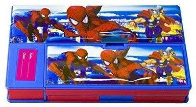 OCFI Jumbo Spiderman Magnetic Dual Side Spacious Art Plastic Pencil Box stationery items for comprehensive organization. Stencil(Pack of 1, Pencil Box For Boys School Supply)