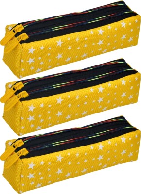 KUBER INDUSTRIES Pencil Boxes Star-Design Art Canvas Pencil Boxes(Set of 3, Yellow)