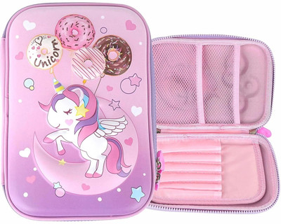 Aekko Pencil Pouch Unicorn Art Canvas Pencil Box(Set of 1, Pink)