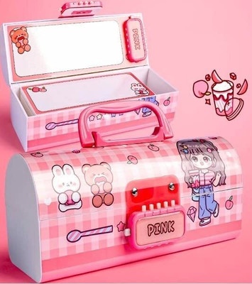radhey preet Most Popular & Trending Girl Print Password Protected Pencil Case With Suitcase Style Made From Heavy Quality For Boy & Girl RP637 Art Plastic Pencil Box(Set of 1, Multicolor)