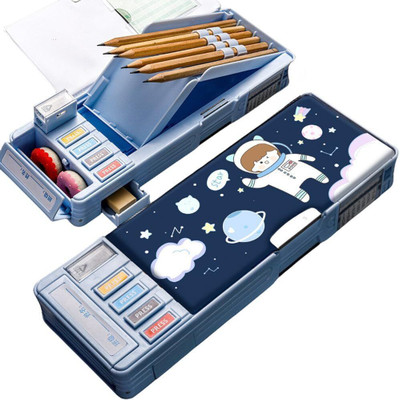 sk bazaar Quality Multi functional Space Pencil Box For Kids with Sharpener Astronaut Art Plastic Pencil Box(Set of 1, Dark Blue)