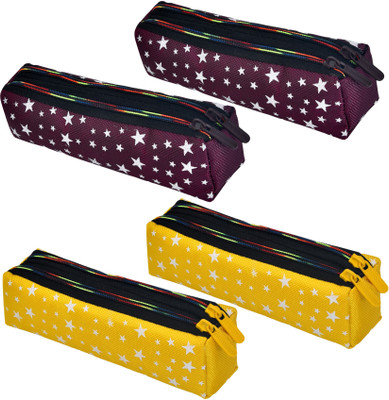 KUBER INDUSTRIES Pencil Boxes Pencil Box Art Canvas Pencil Boxes(Set of 4, Multicolor)