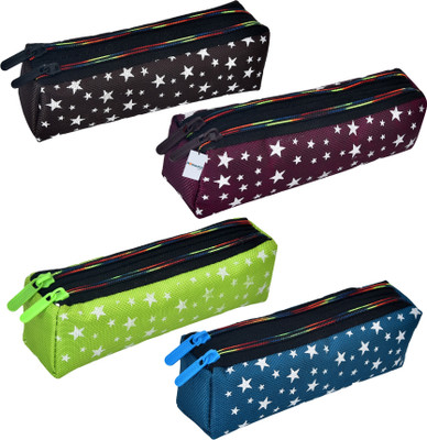HOMESTIC Pencil Pouch Star Printed Art Canvas Pencil Boxes(Set of 4, Multicolor)