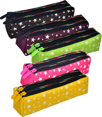 KUBER INDUSTRIES Pencil Boxes Star-Print Art Canvas Pencil Boxes(Set of 5, Multicolor)