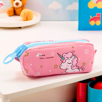 Tinker Squad Big Zipper Pencil Unicorn Pouch | Stylish Case for School Essentials & Cosmetics Unicorn Art Canvas Pencil Box(Set of 1, Pink)