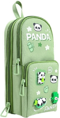 OMETER Shorter catchy version Pencil Box Pouch for Girl Boy Green Panda Pencil Case stationary Pencil Bag For Birthday gift for kids Art Canvas Pencil Box(Set of 1, Green)