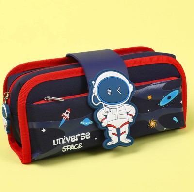 WECAN FASHION HOT SELLING TRENDING NEW ARRIVAL FLIPKART RECOMMENDED Made Ideal For Boys&Girl Astronaut Squishy Cute Design Large Pencil Storage Pouch For Art Artificial Leather Pencil Box(Set of 1, Black, Red)