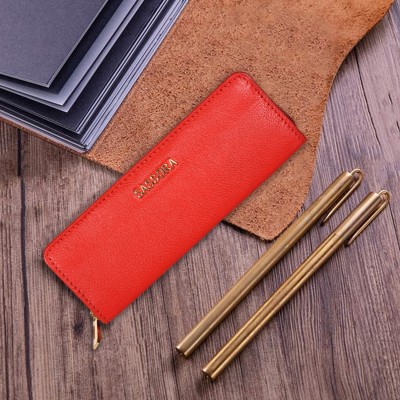 Sassora 2022 Solid Red Color Art Pure Leather Pencil Box(Set of 1, Red)