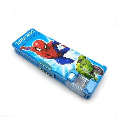 tishna Spiderman Inbuilt Sharpener, LED Lamp Light & Dual Compartment, Magnetic Closure Spiderman Animated Theme Art Plastic Pencil Box(Set of 1, Multicolor)