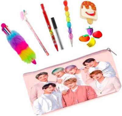 cutetoys bts stationery combo pencil pouch art polyester pencil box (Set of 7Multicolor)